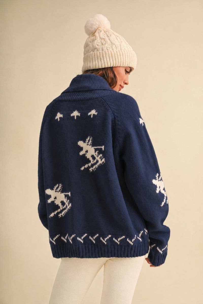 IJ1737 "SKI" ZIP UP FRONT POCKET SWEATER JACKET