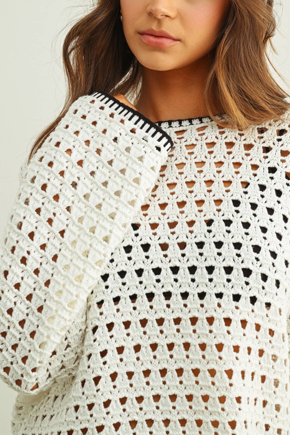 T6120   LONG SLEEVE TUNIC WITH CROCHET KNIT