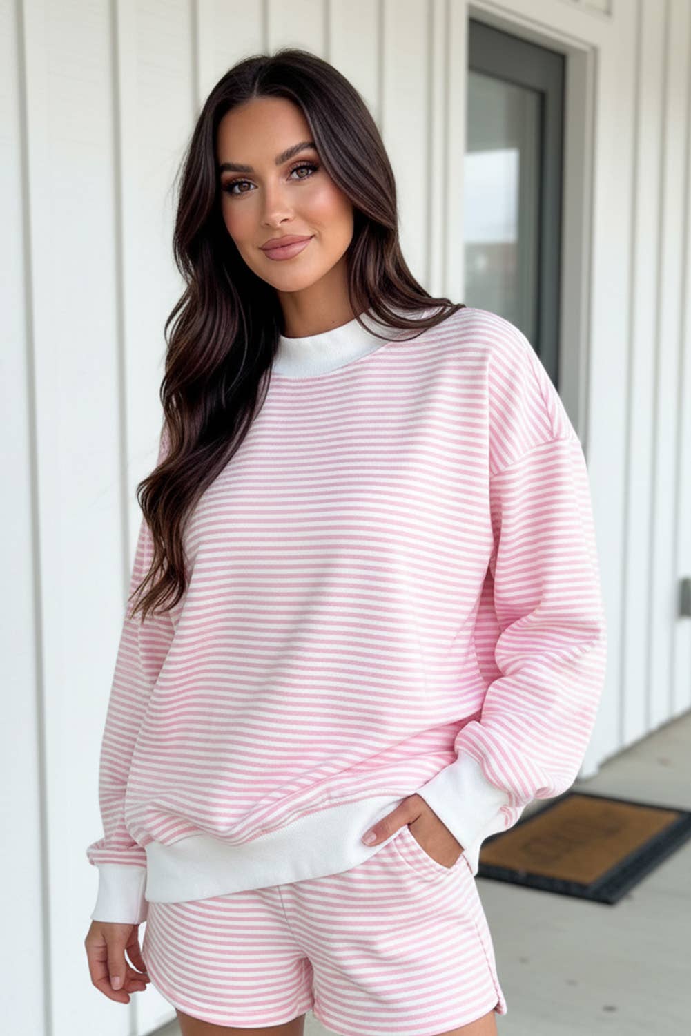 Stripe Oversize Sweatshirt and Shorts Set (S-XL)