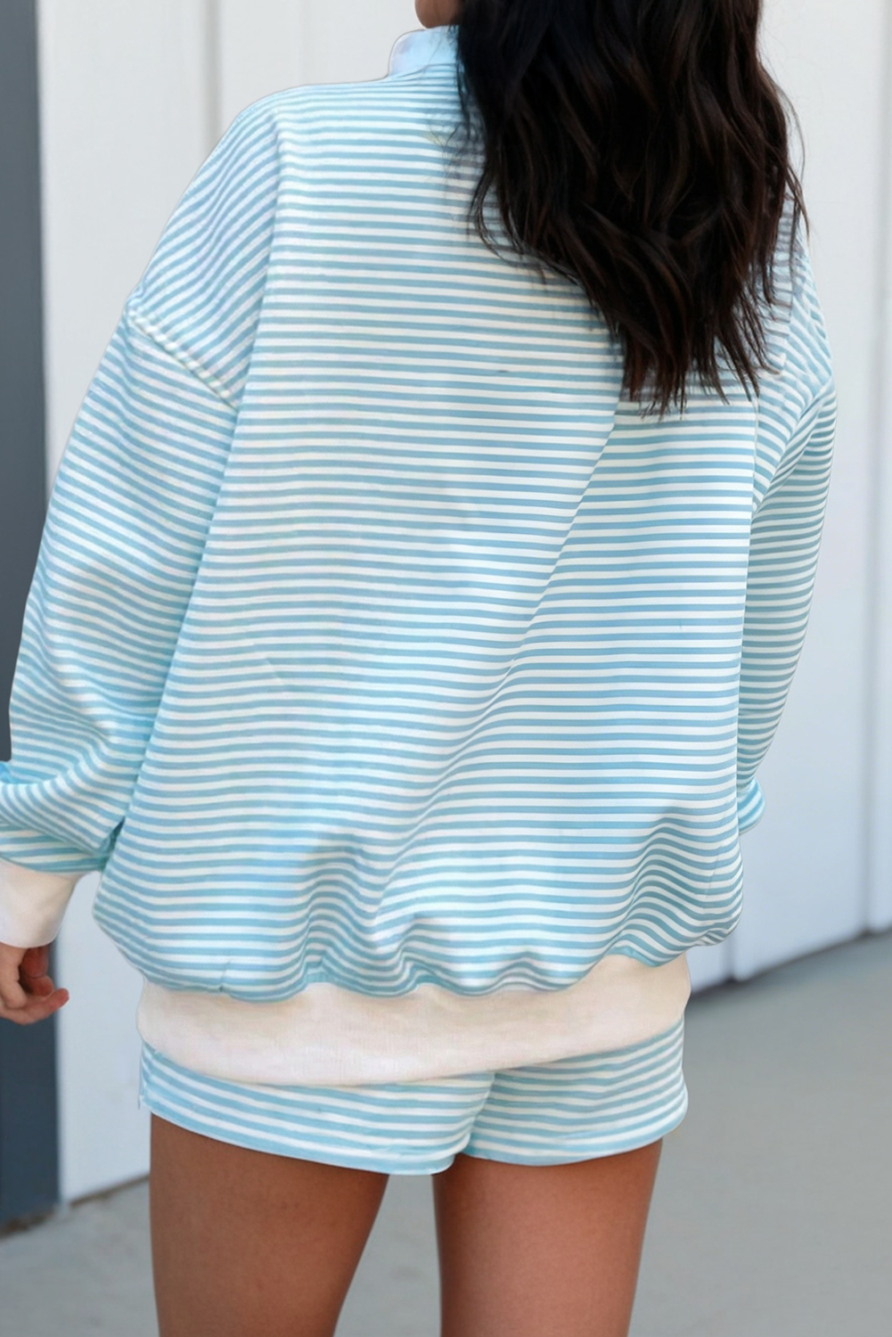 Stripe Oversize Sweatshirt and Shorts Set (S-XL)