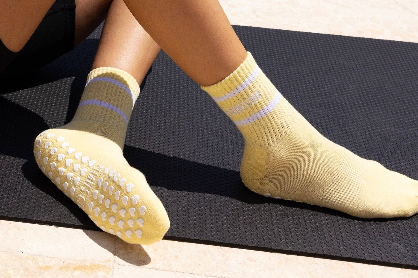 Serving Core Pilates Grip Socks in Pale Yellow